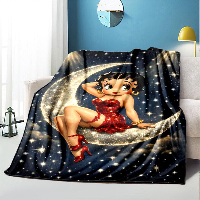Betty Boop Pattern Blanket for Home Decoration, Bed, Sofa, Car Travel, Camping, Suitable for All Seasons, Birthday Christmas Gift