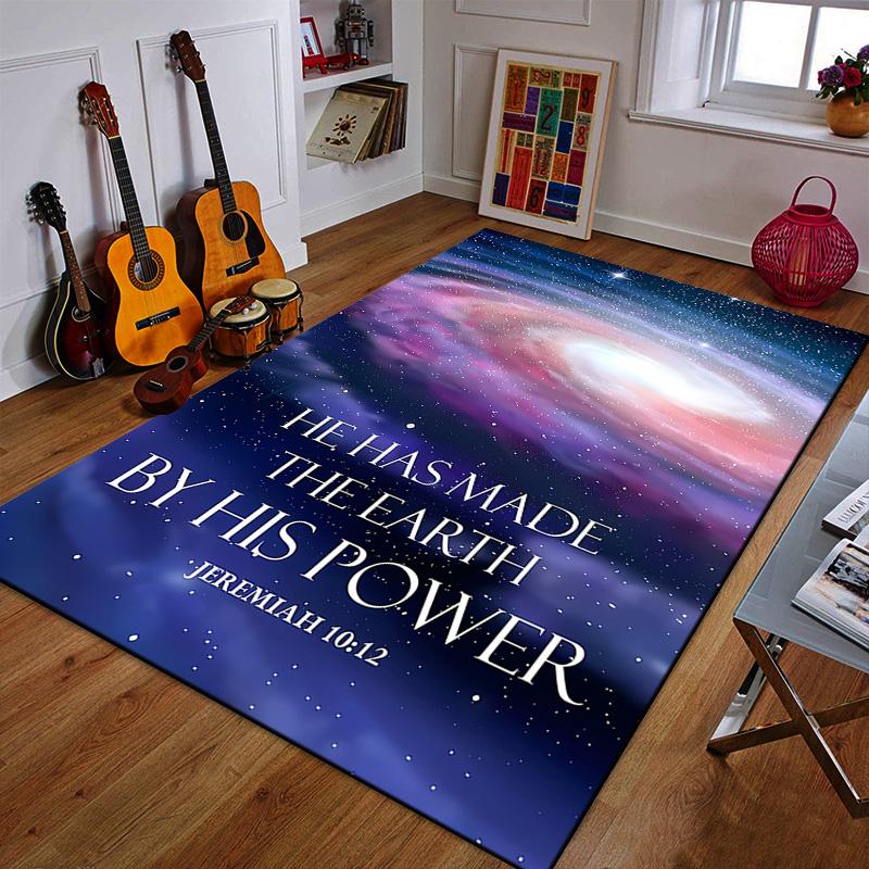 "He Has Made the Earth - Jeremiah 10:12" Patterned carpet a non slip rug suitable for all seasons and any setting, gift