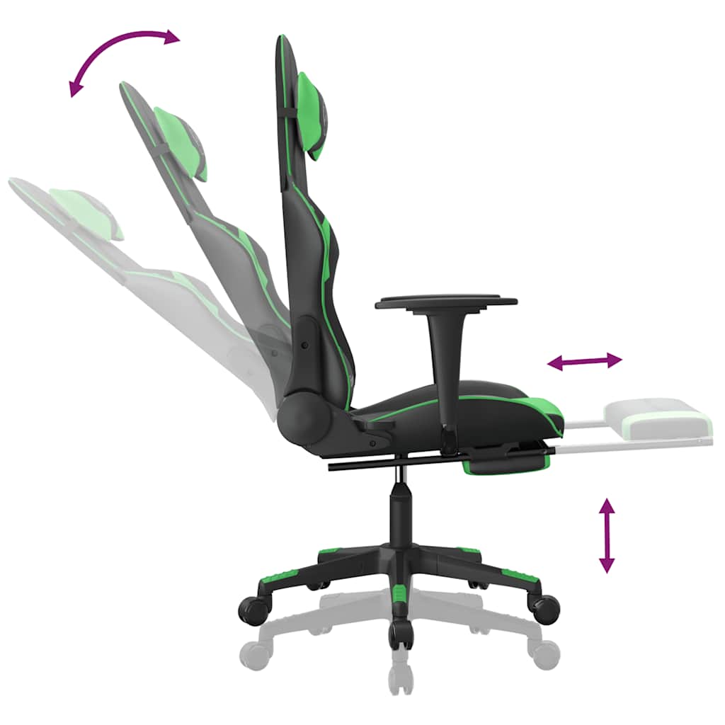Vidaxl Massage Gaming Chair With Footrest, Black-Green, Eco-Leather