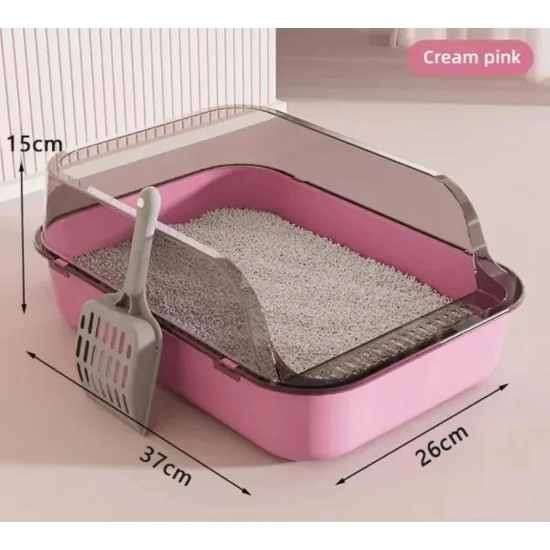 Kitty Semi-Enclosed Cat Litter Box - Splashproof Cat Toilet Tray Cleaning Basin Supplies Suitable for Kittens & Pet Cat Bedpan