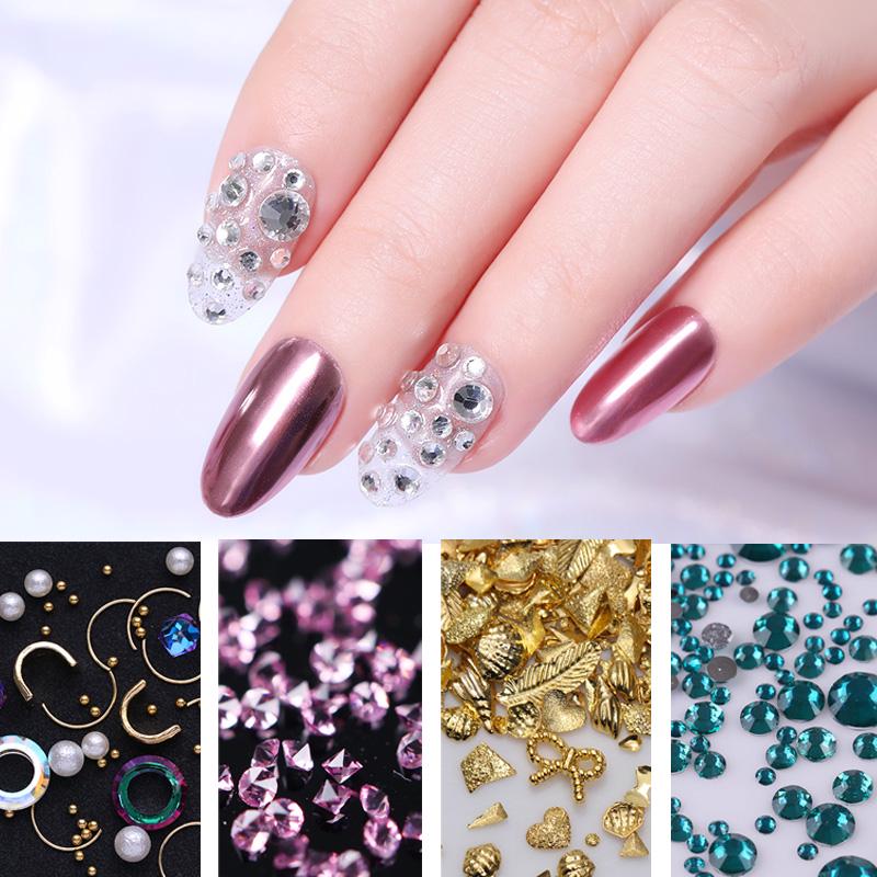 Buy 1 Box Rivet Metal Nail Studs Seashell Star Rhinestone 3D Nail Art ...