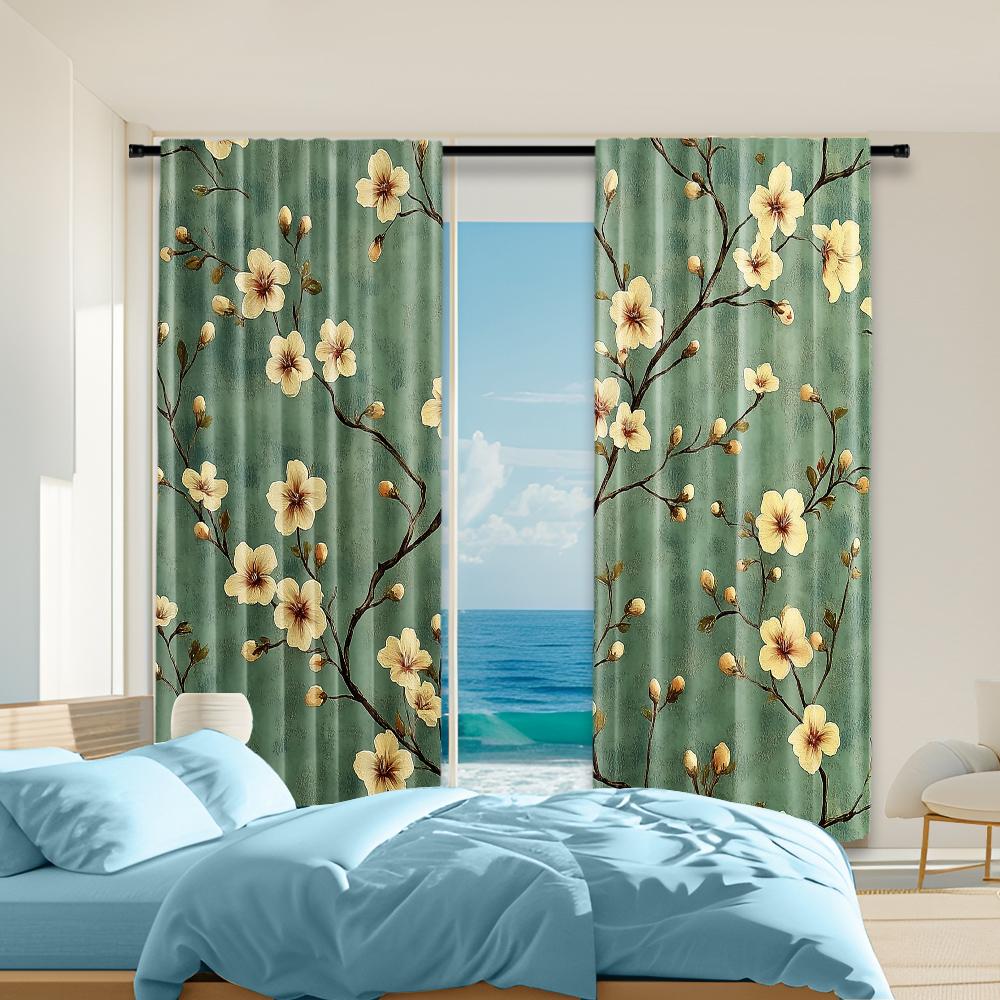 

Набор из 2 универсальных прозрачных полиэстеровых штор для декора дома. Ретро-узор с виноградными лозами и цветами. Для спален, гостиных. Декорация окна в гостиной. W100*H70(CM)-Grommet top&1PCS