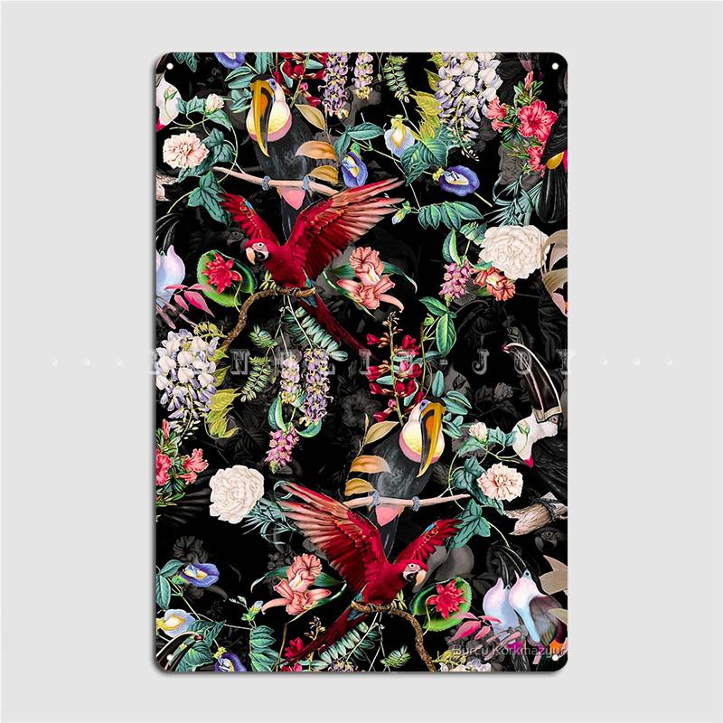 

Металлическая вывеска с цветочным принтом и птицами, настенный декор, гаражный клуб, классический клубный вечерние жестяной знак, постер 20x30cm