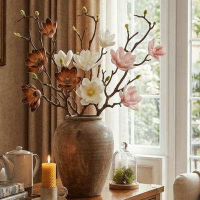 Large Artificial Magnolia Flower Real Touch Realistic Faux Magnolia Branch Handmade Luxury Simulation Big Magnolia Garden Decor
