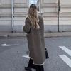 Langer Trenchcoat aus Kunstpelz für Damen, wendbar, flauschiges Fleece, Sherpa-gefüttert, Winterjacke mit pelzigen Besätzen, lässiger Übermantel