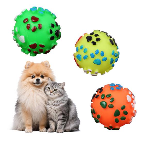 Dog Ball Chew Toy Squeaky Textured Chew Toy Fetch Ball Puppy Teething Toy for Small to Large Dogs Teeth Cleaning Anxiety Relief