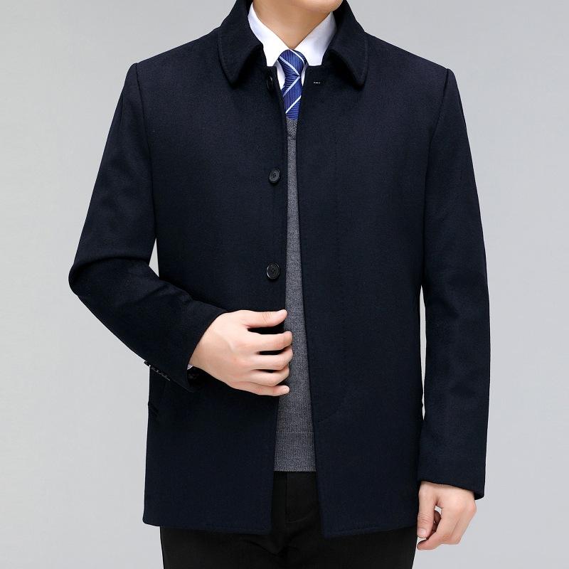 Middle-aged dad lapel short woolen coat men's winter thickened and warm removable white duck down lining cashmere coat