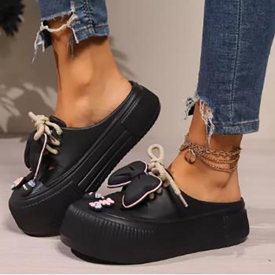 Summer Women Slippers Platform Bow Decoration Clogs Garden Shoes Comfortable Beach Sandal Chunky Slippers Soft Slides For Female