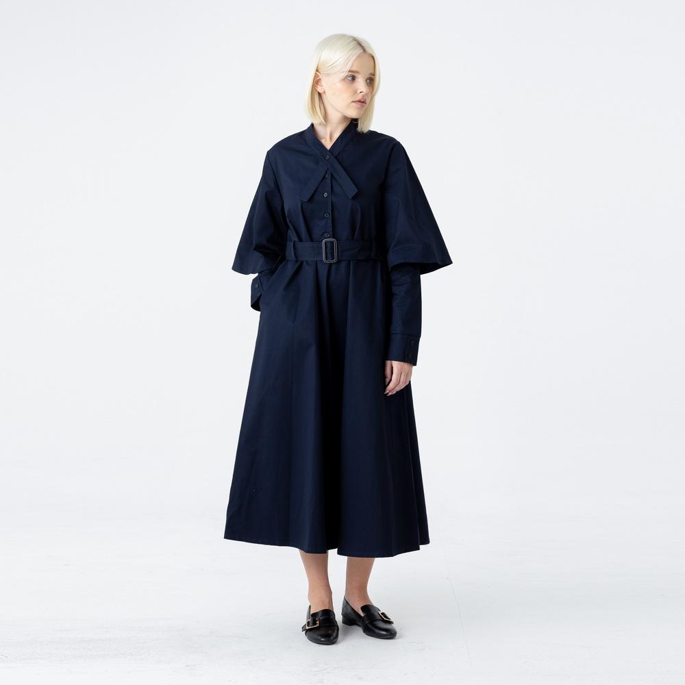 Bunderghost Tie-Neck Collar Flare Long Dress Dark Navy
