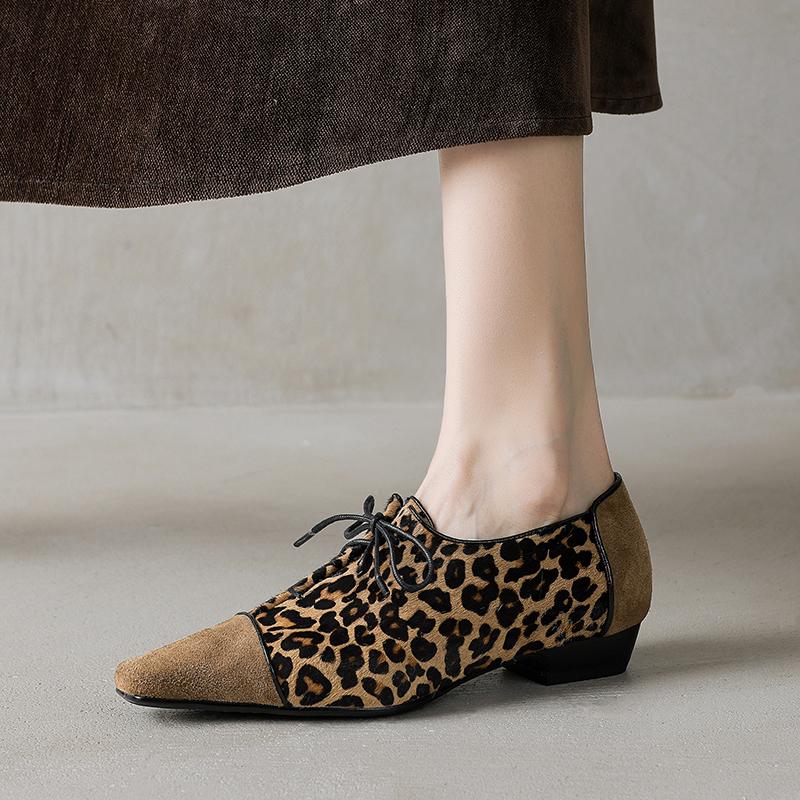 Fashion 2025 New Spring Women Loafers Square Toe Chunky Heel Shoes Genuine Leather Shoes for Women Slip-on Women Pumps Horsehair Shoes