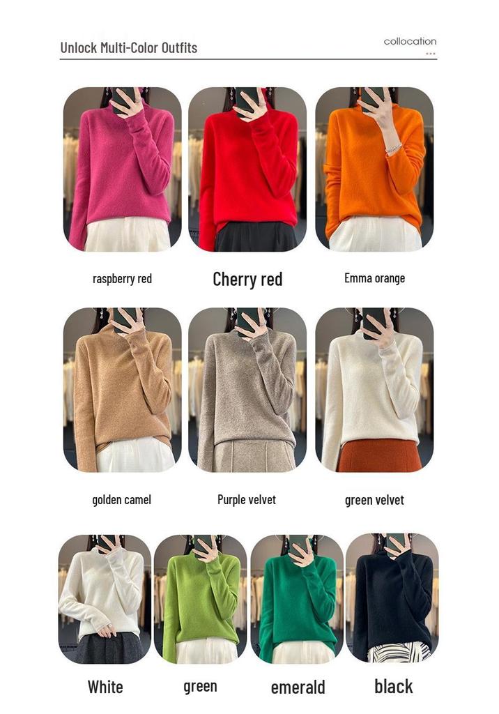 Women's Plus Size Mock Neck Wool Sweater: Soft, Skin-Friendly, Rolled Hem, Perfect for Autumn & Winter.