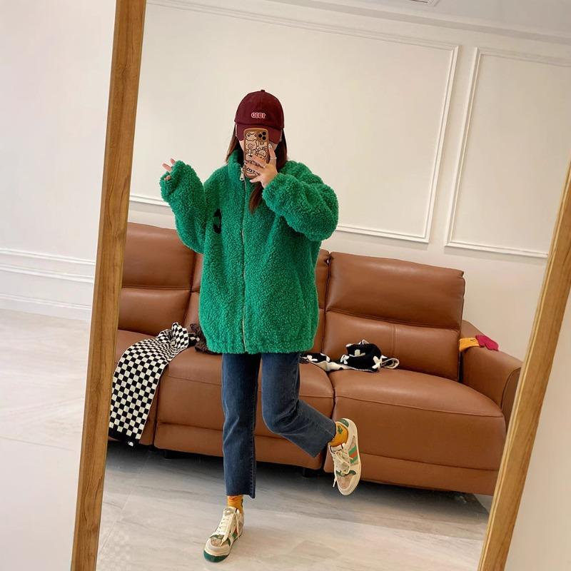 Autumn and Winter Casual Outer Wear Fleece Thickened Double-sided Coral Fleece Thermal Sweater Home Stand-up Collar Plush Jacket Women's Tide