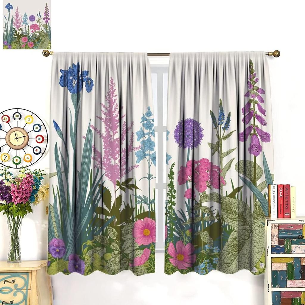 Rustic Flower Blackout Windows Curtains   Curtains Green Leaf Rod Pocket Vintage Floral Colorful Plant Herbs Wildflower Blossom B