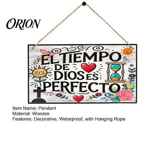 Floral Wooden Hanging Plaque Spanish Religious Prayer Wall Ornament with Rose Cross Flower, Healing Scripture Sign Decorative Pendant for Living Room
