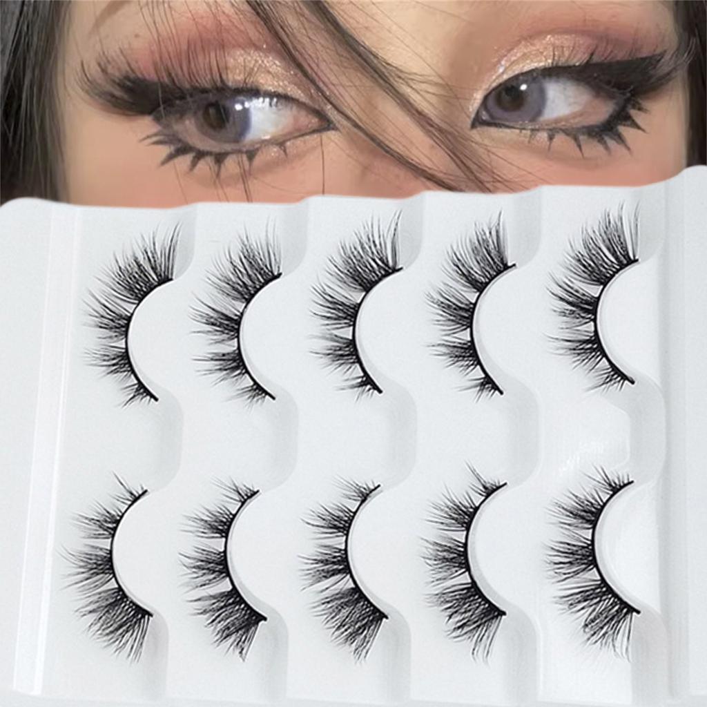 Fox-Eye False Eyelashes Wispy Cat-Eye Faux Mink Lashes 5 Pairs Natural 8D Fluffy Volume Fake-Eyelashes Multipacks Gifts