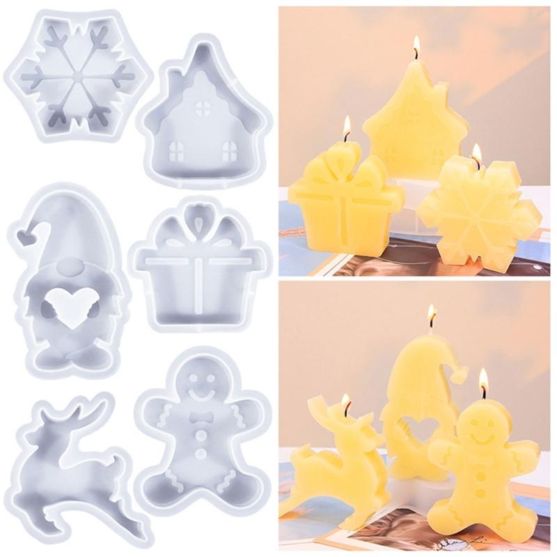 6/8Pcs Halloween Themed Silicone Candle Moulds for Epoxy Resin, Christmas Theme Silicone Candle Molds for Candle, Soap