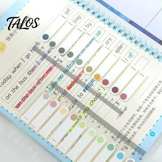 Morandi Color Page Markers Index Sticker Tabs with Built-in Scale Ruler, Transparent Thin Self Adhesive PET Markers, Compact Writable Book Labels for