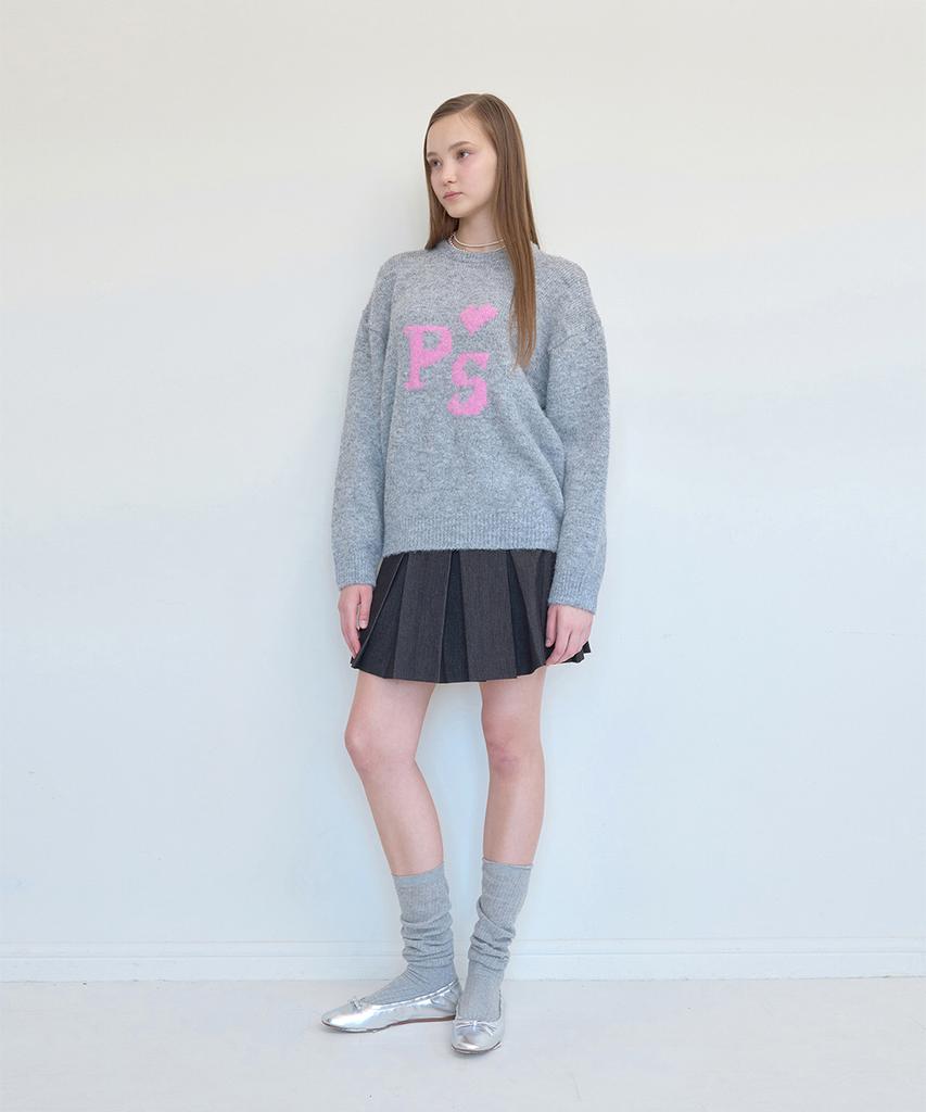 PISCESS Hairy Jacquard Sweater_Gray