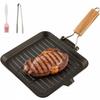 KingCamp 24cm Cast Iron Grill Pan [IH Compatible, Direct Flame Safe, Non-Coated] with Folding Handle, Suitable for Grilling Meat, Steaks, and Fish, In