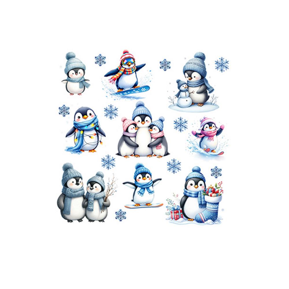 White Christmas Penguin Skiing Snowflake Wall Sticker for Living Room, Bedroom & Entrance - MLC-98