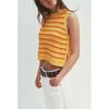 Summer New Product Women's Clothes Hem Side Slit Stylish Stripes Round Neck Sleeveless Knitting Tops 6771065