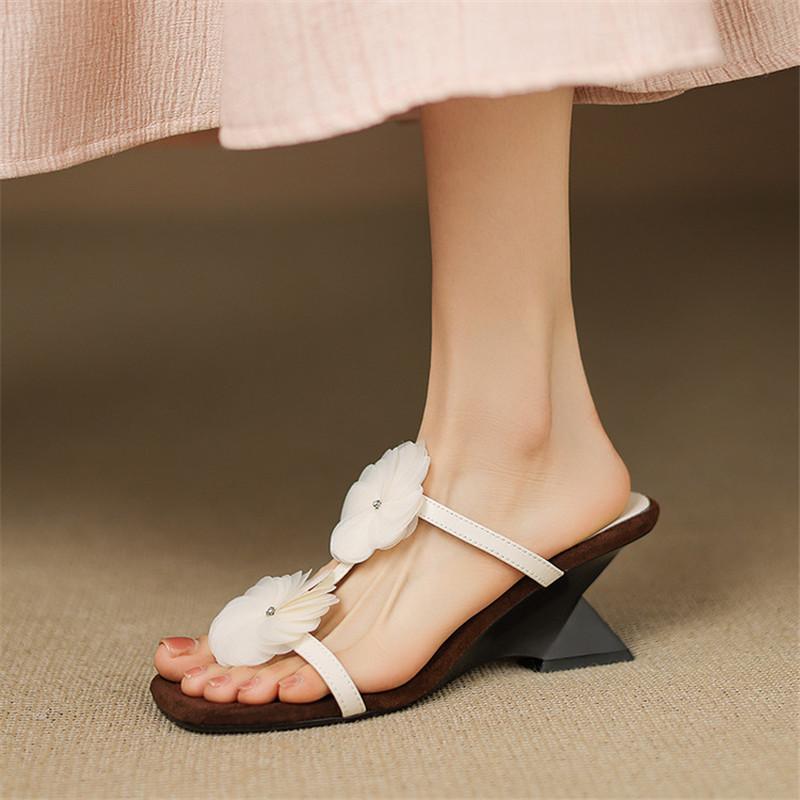Mode Neue Sommer Hausschuhe Schuhe mit eckiger Spitze für Damen Mode Blume Hohe Absätze Hausschuhe Handgefertigt Klobiger Absatz Gladiatorenschuhe Schwarz