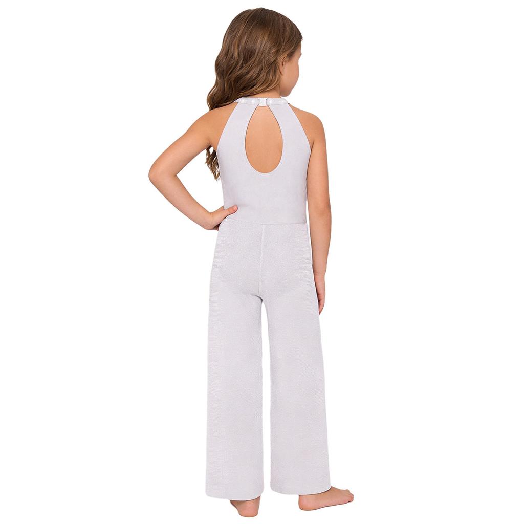 Mädchen Strass Glitzernder Body Ärmellos Schlüsselloch Rücken Tanz Jumpsuit