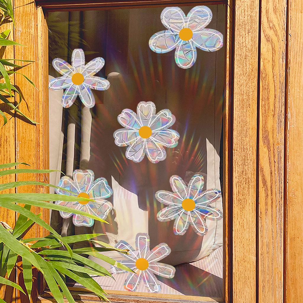 Xc7018 Hand-Painted Sunshine Colorful Daisy Pattern Electrostatic Glass Window Sticker Double-Sided Visual Decoration