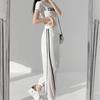 2024 Summer Loose Casual Sports Style Drawstring Elastic Waist Color Blocking Mesh Patchwork Ankle Tied Harlan Pants for Women