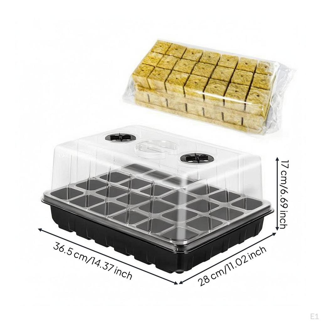 Seeds Tray with Lid Mineral Wool Blocks 24 Hole Vented Box Blk 24cell 42