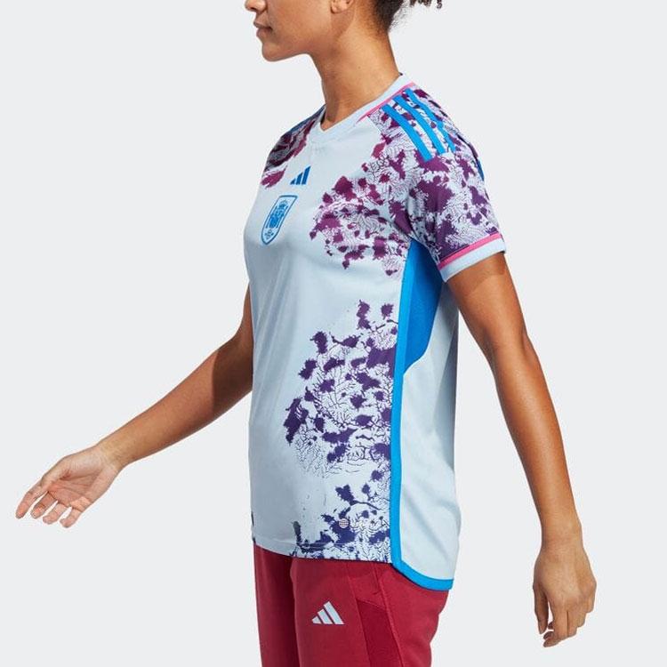 Adidas Logo Pattern Round Neck Short Sleeve T-Shirt Spain National Team Womens Football World Cup Women Tops Shining-Blue HT4314