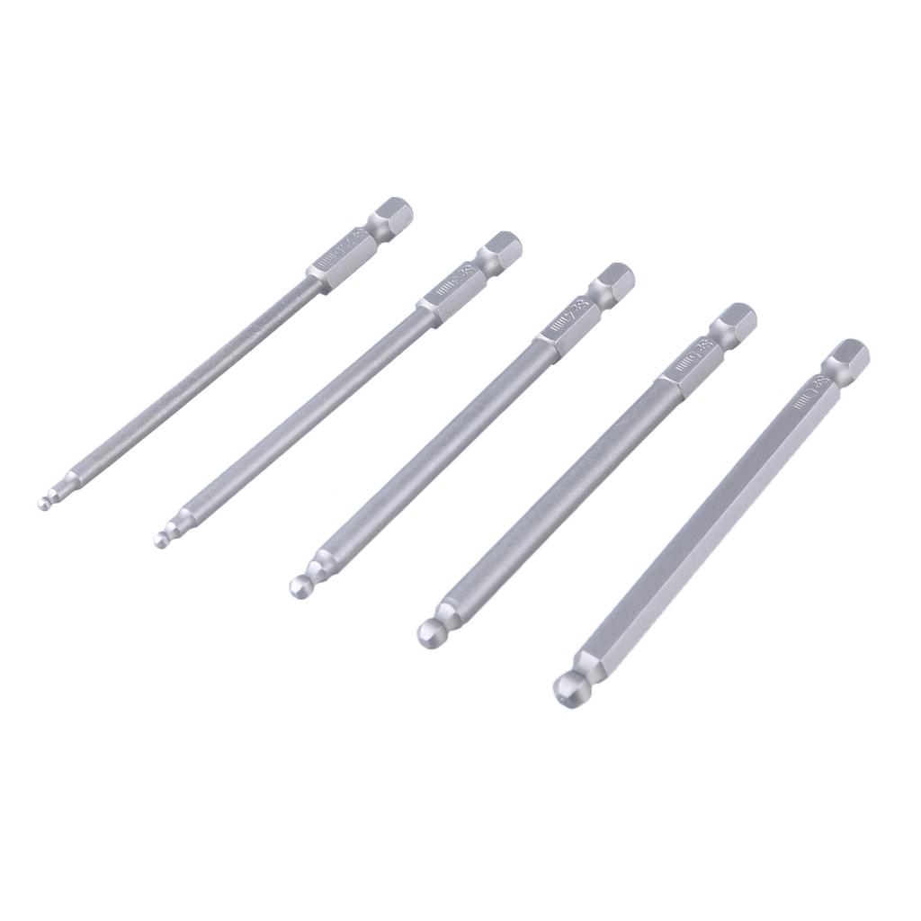 5Pcs Ballhead Hex Screwdriver Bit Set 100mm Long 1/4Inch Magnetic Hex Screwdriver Set Ballhead End Hex Screwdriver