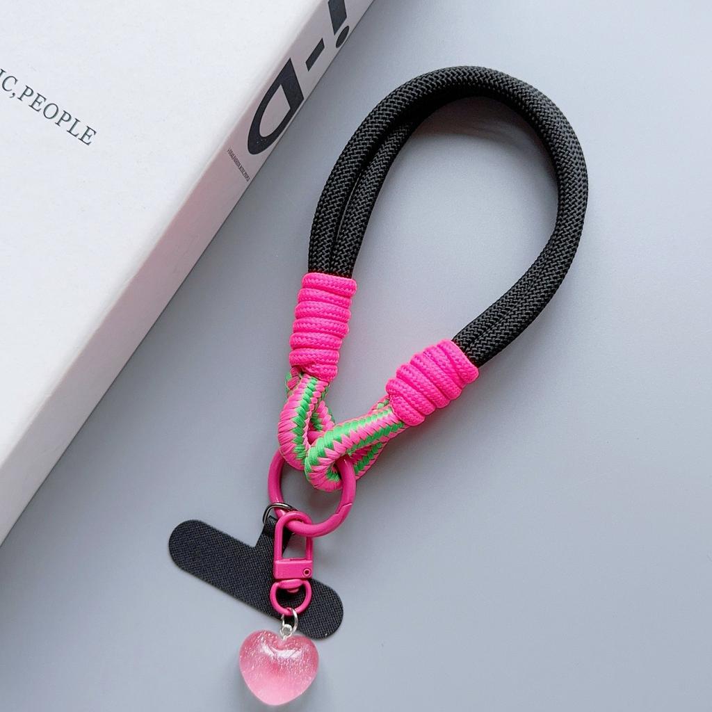 Universal Braided Mobile Phone Lanyard Strap Love Pendant Chain Ring Cord with Patch Wrist Strap Cell Phone Detachable