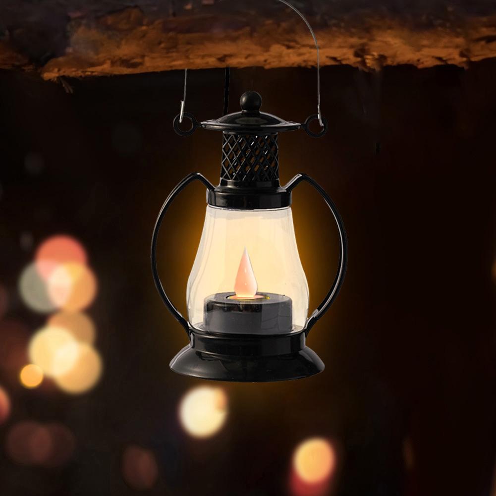 Retro Kerosene Lamp Portable Old-Fashioned Kerosene Lamp Built-In Battery Rustic Camping Lanterns Courtyard Garden Decor
