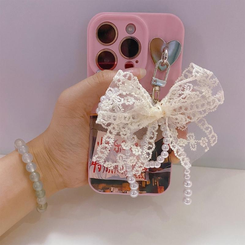 Elegant Pärlor Pärlrosett Nyckelring Härlig Pärlrosett Nyckelring Tillbehör Pärlor Rosett Telefon Snodd Prydnad