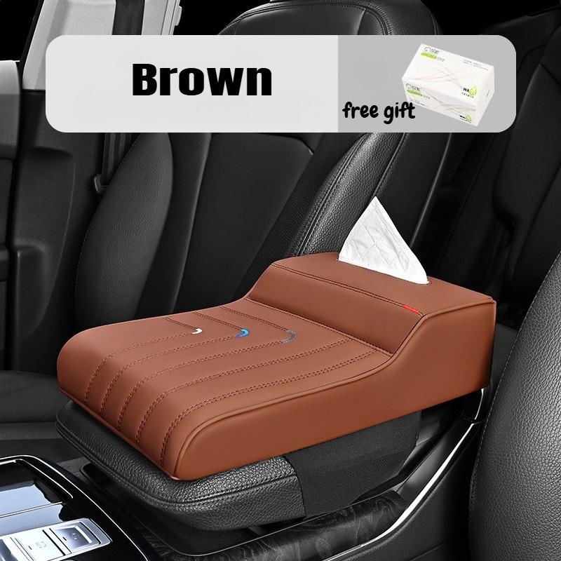 Car Armrest Box Height Increase Pad with Tissue Dispenser Car Armrest Leather Non-slip Memory Foam Pillow Protective Cover