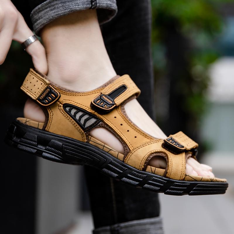 Fashion Classic Mens Sandals Summer Genuine Leather Sandals Men Outdoor Casual Lightweight Sandal Fashion Men Sneakers Size 38-47