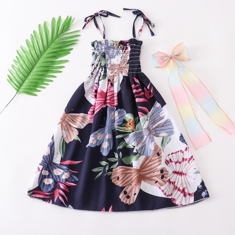 Shabohemian mother and daughter beach skirt parent-child suspender skirt girls floral vest skirt
