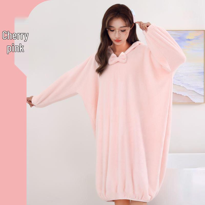 Morandi Color Fleece Hooded Bathrobe - Long Sleeve, Cozy, Warm Student Homewear