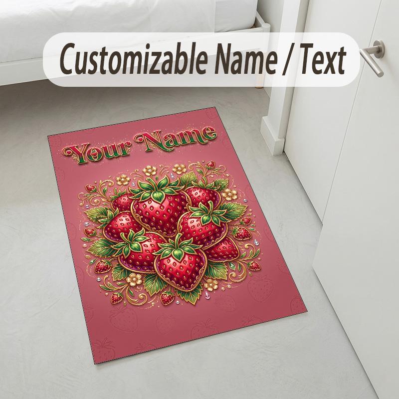 Floral Garden Theme Crystal Velvet Rug Personalized Custom Name Text Soft Floor Mat Home Decor