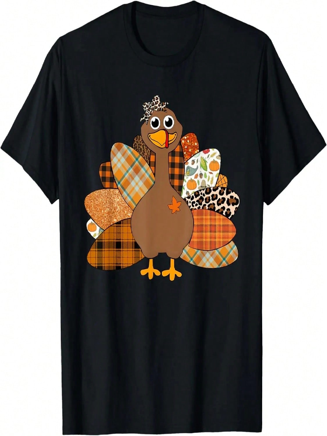 Thanksgiving Turkey Girl Leopard Print Autumn Fall Season T-Shirt S