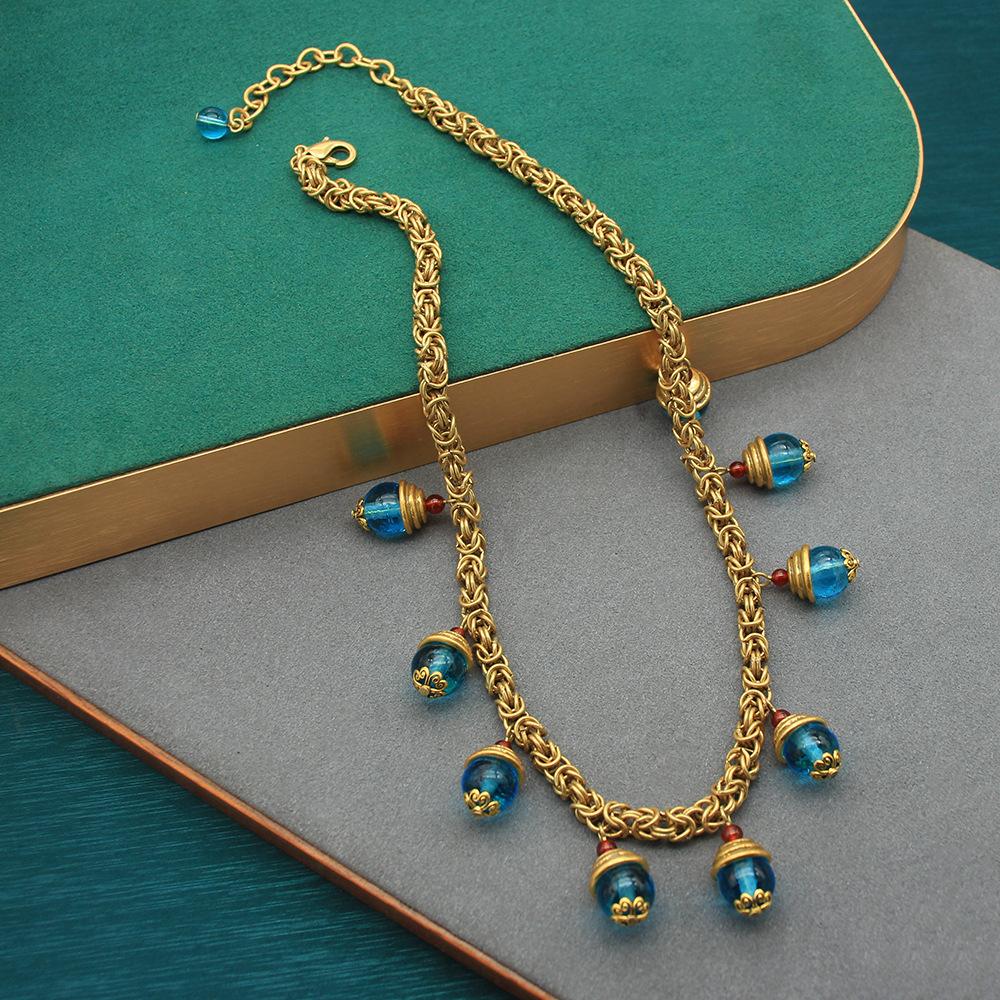 Gorgeous Tassel Glazed Necklace Handmade Chain Vintage High-End Necklace Bracelet Medieval Set Handmade
