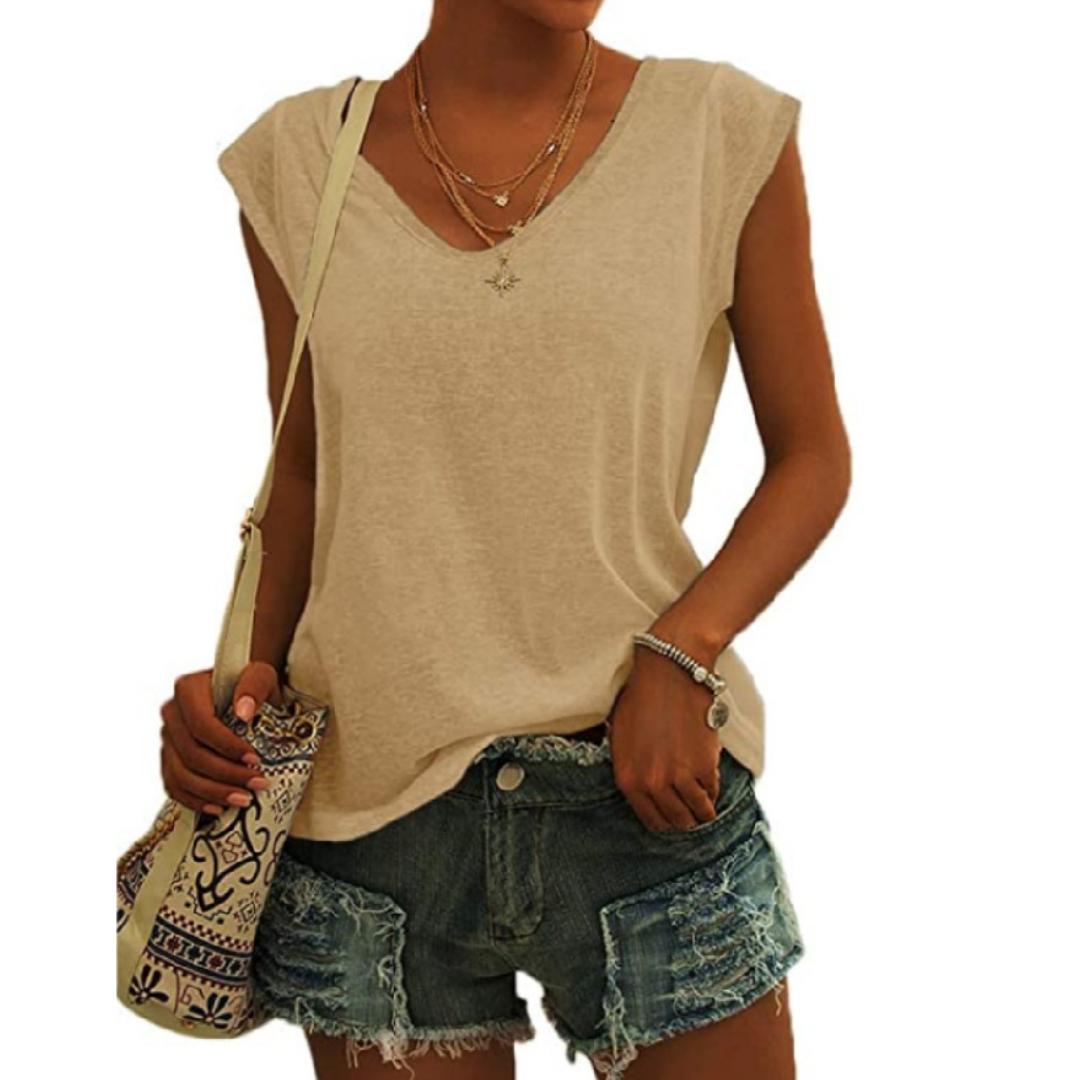 

Сплошная летняя футболка с v-образным вырезом, свободный женский топ, износостойкие удобные пуловеры M