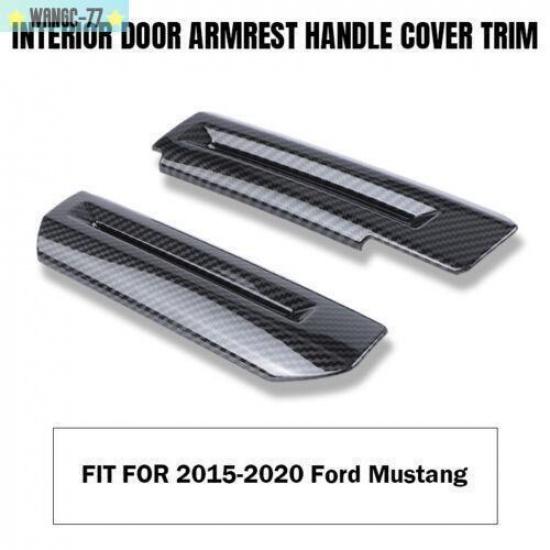 Interior Door Armrest Handle Decor Cover Trim For Ford Mustang 2015+Carbon Fiber