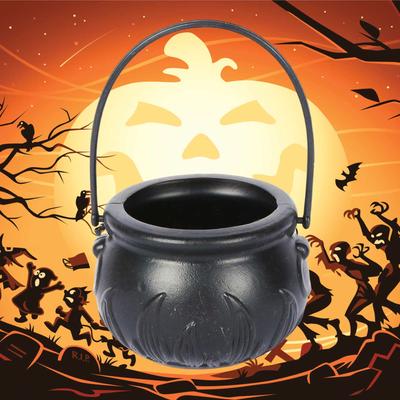 Halloween Candy Pots Black Plastic Witch Cauldron Pot Bucket Candy Bowl for Halloween Decorations