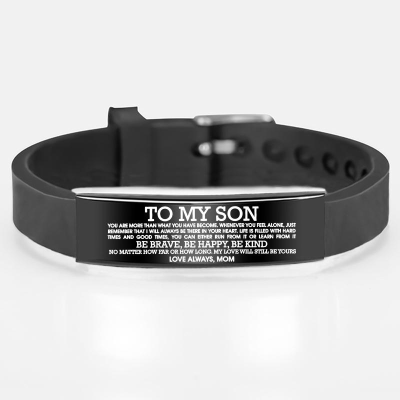 Oğluma İlham Verici Kazınmış Bilezik Bilezik Siyah Paslanmaz Çelik Takılar Ayarlanabilir Bilezik Erkekler Takı Aşk Hediyeler