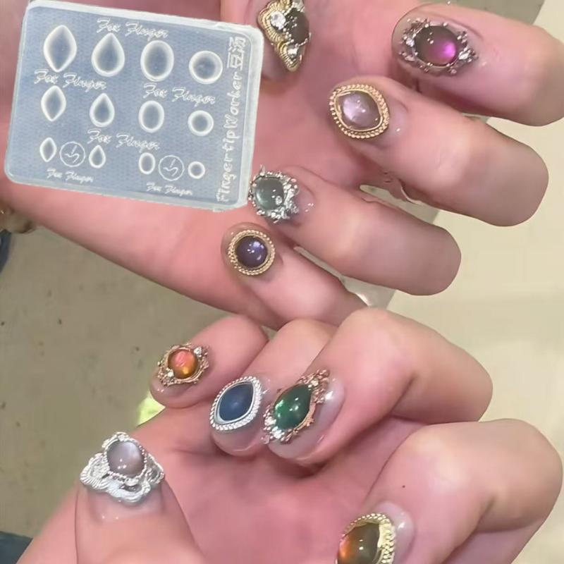 Gemstone Photo Frame 3D Transparent Nail Art Mold Silicone Carving Template Diy Nail Art Decorations Manicure Design Tools