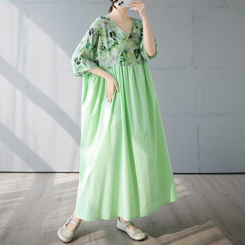 Summer Patchwork Retro Style Dress Long Skirt