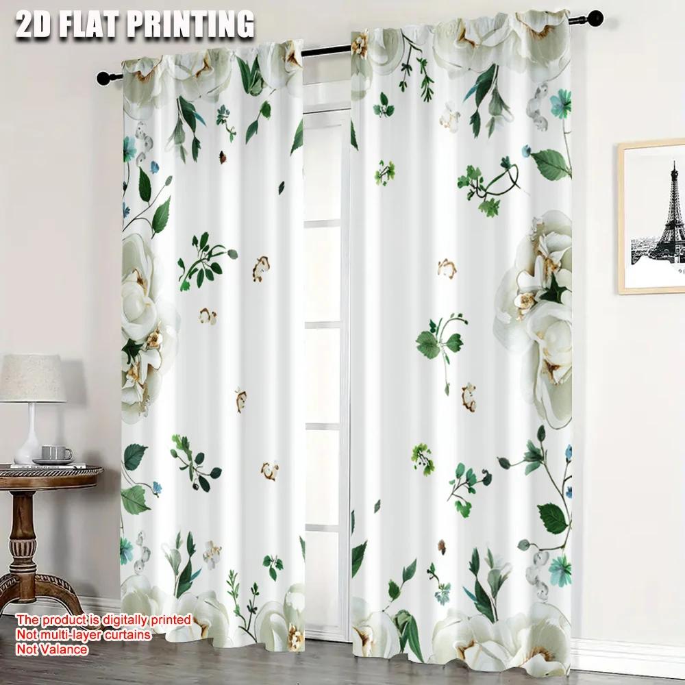 2pcs   Plane Printing Curtain Popular Wildflower Polyester (without Rod) Festive Perfect for Bedroom and Various Room Types