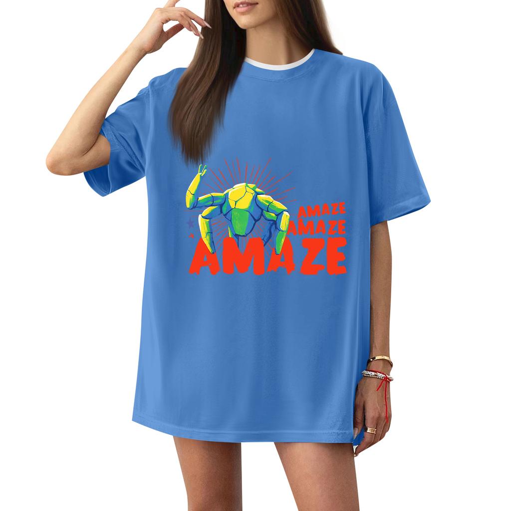 Women's Casual Printed T-Shirt Round Neck Pullover Short Sleeve Top